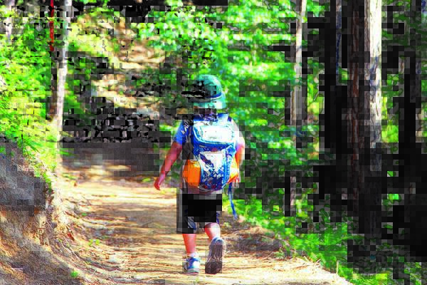 천관산자연휴양림에서 등산중인 남자아이 모습