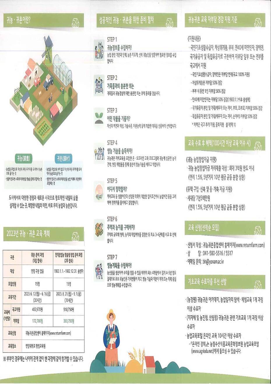 2023년 연암대학교 귀농지원센터 귀농귀촌 교육생 모집